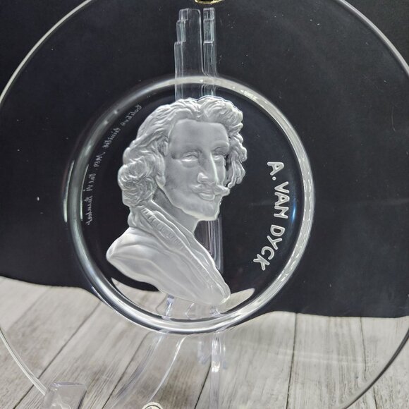 VTG Val St Lambert Luncheon Collectors Plate Intaglio Old Masters Van Dyck Round - Picture 2 of 7